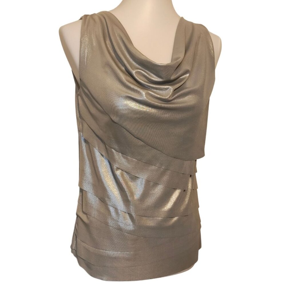 Nue Options NWT Silver Metallic Scoop Neck Sleeveless Top PS